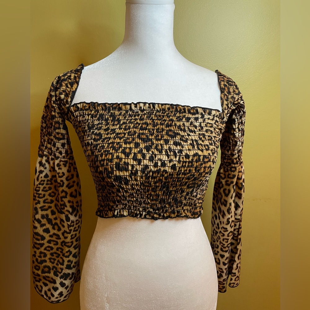 Leopard Stretch Tube Top With Sleeves